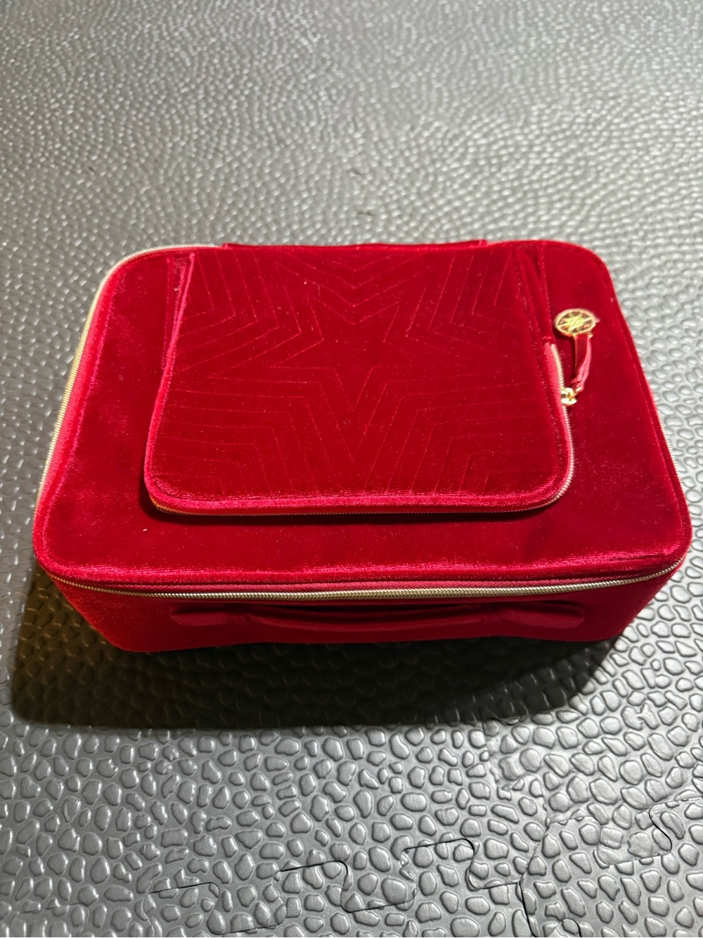 Estee Lauder Plush Velvet Cosmetic Case in Deep Red with Gold Accent